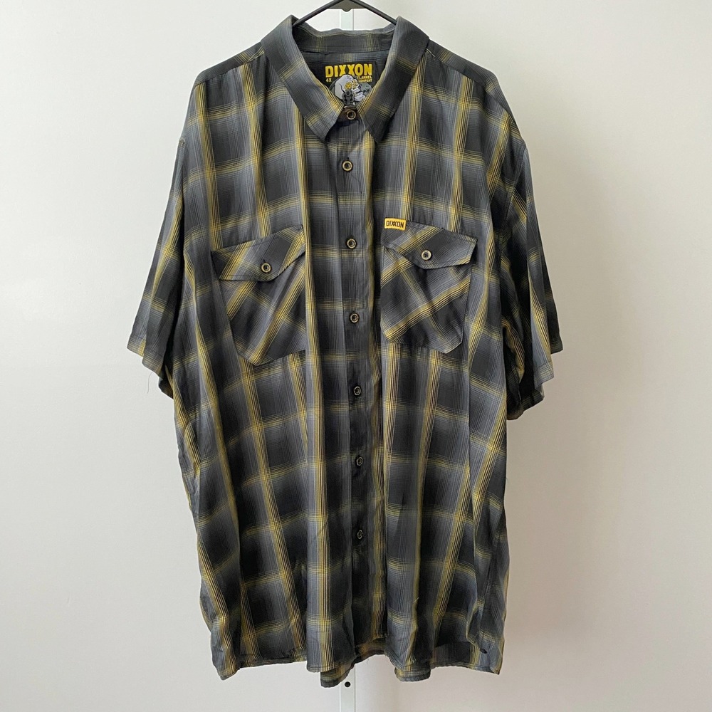 Dixxon 4X Black Yellow Bamboo Short Sleeve Button Up Plaid Chambers Shirt
